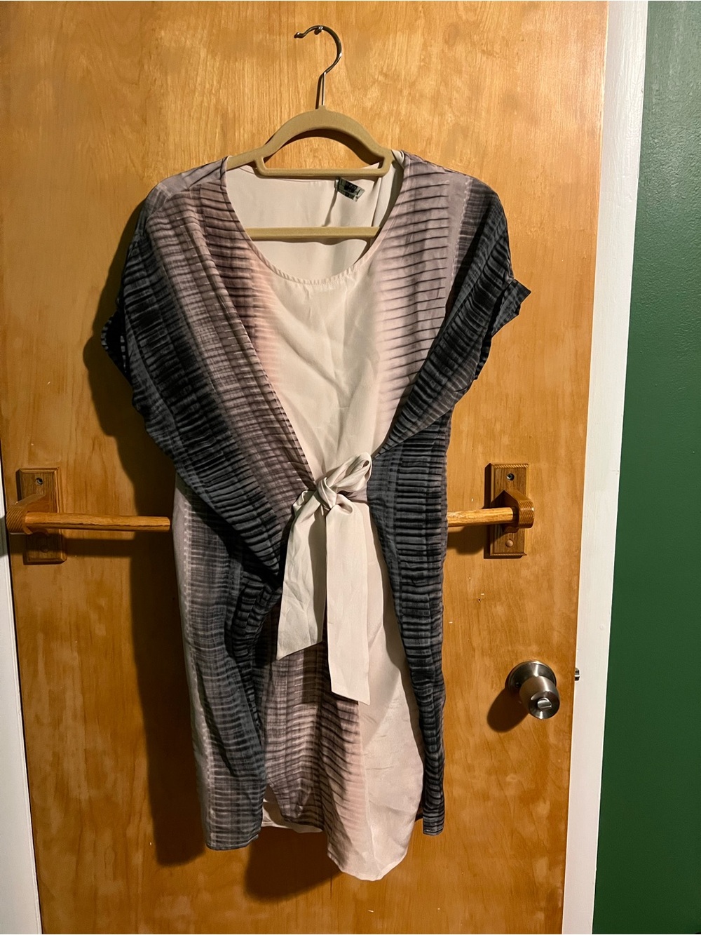 All Saints Neutral Cream and Gray Tie-Front Mini Dress